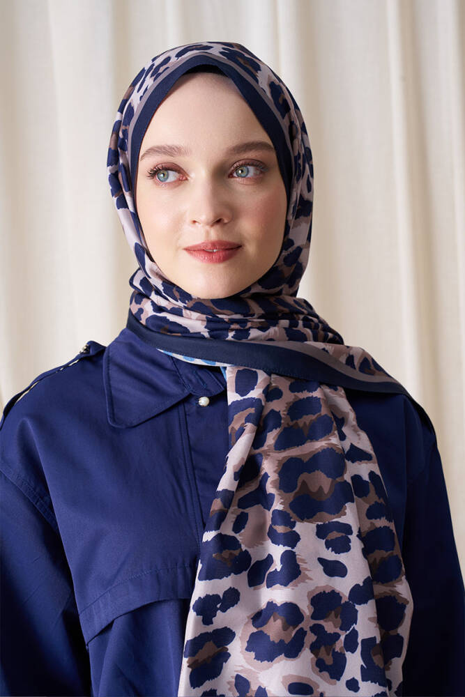 Ahsen Alemdar Historical Leopar Desen Şal - Lacivert - 4