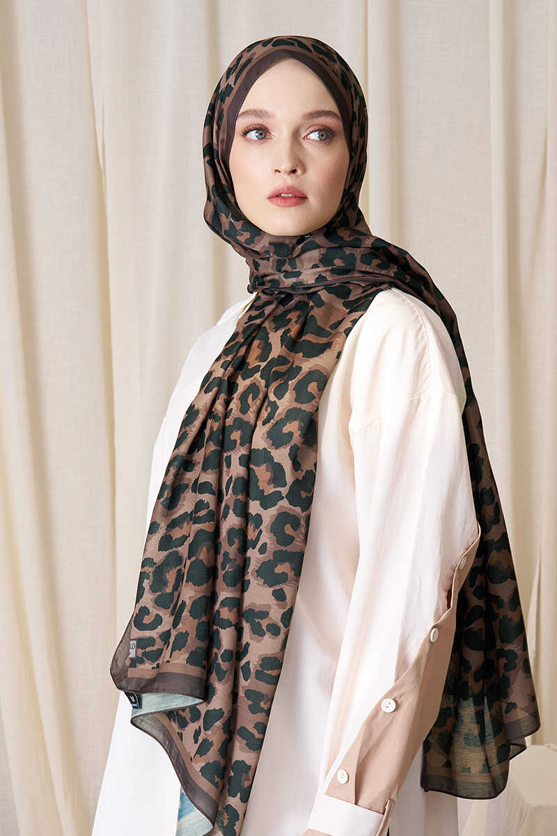Historical Leopar Desen Şal - Mocha - MADAME POLO