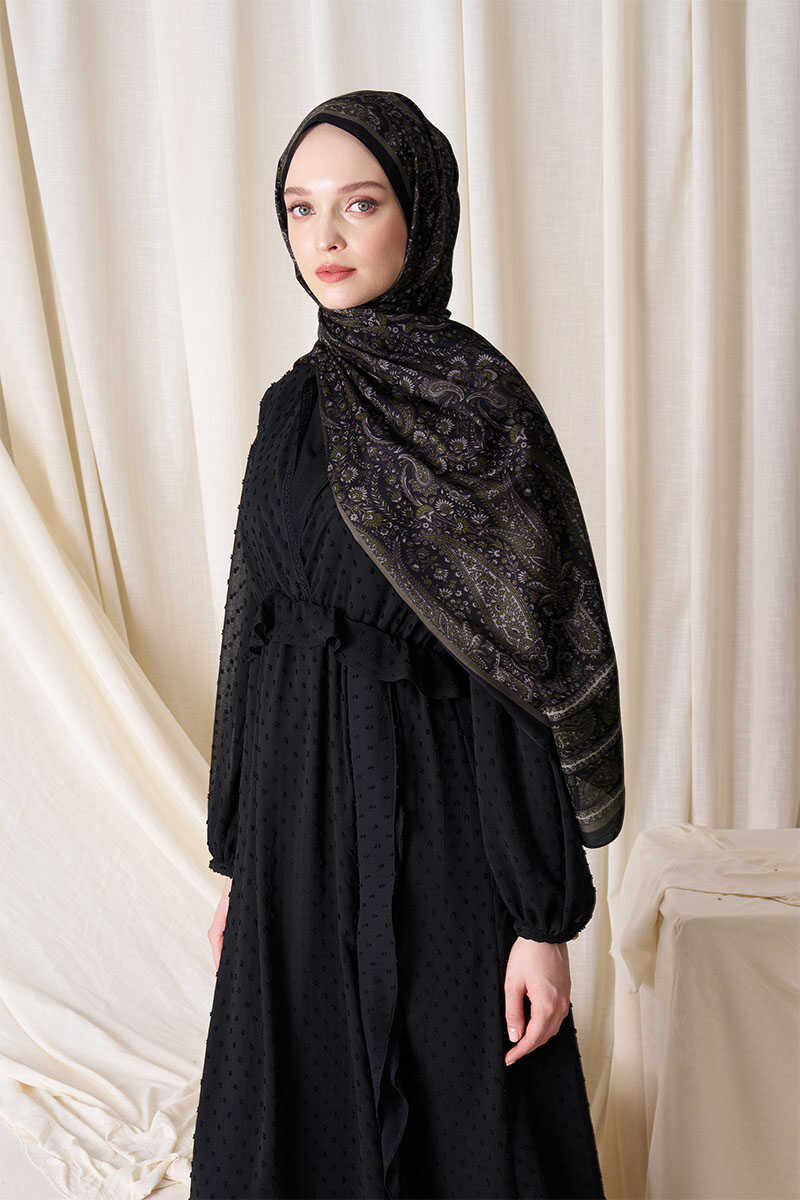 Historical Veloria Desen Şal - Gold / Siyah - MADAME POLO