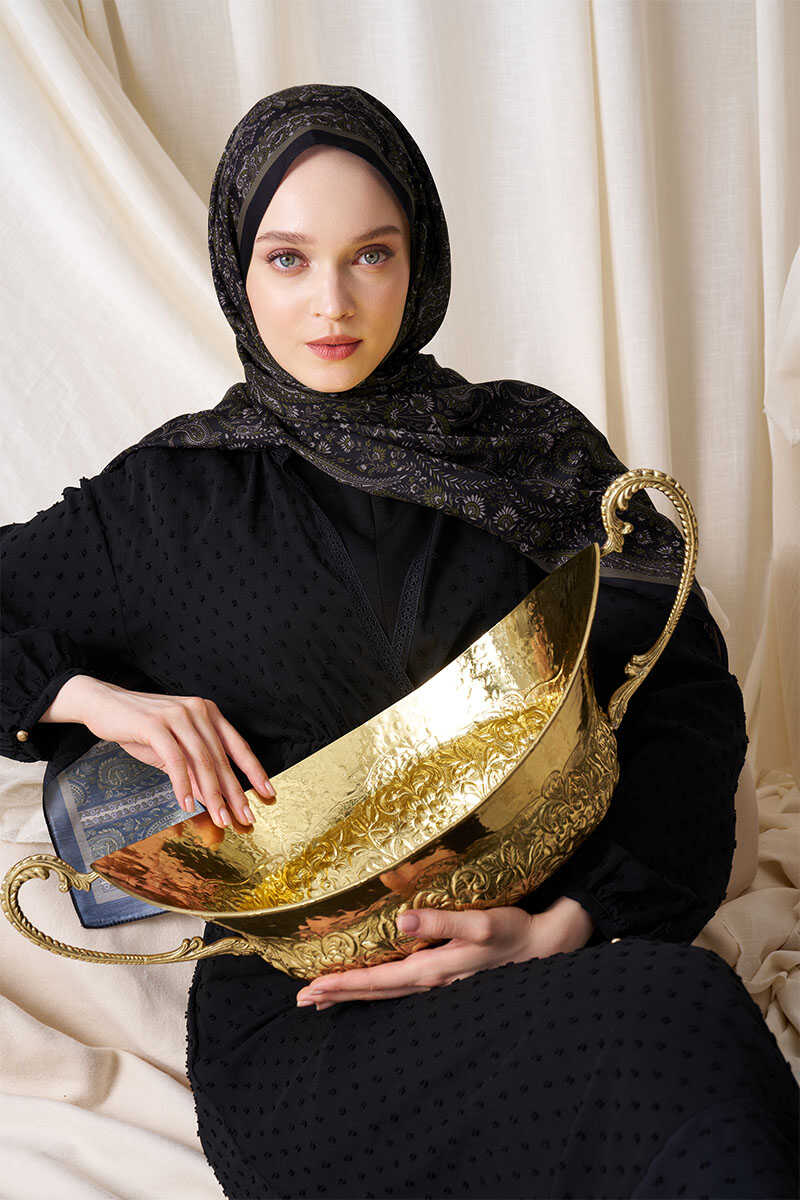 Historical Veloria Desen Şal - Gold / Siyah - MADAME POLO