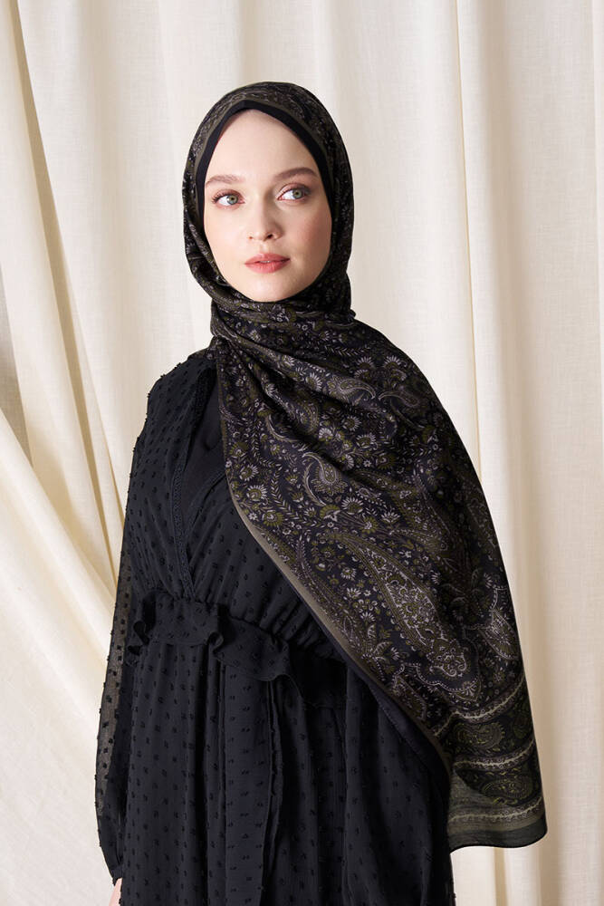 Historical Veloria Desen Şal - Gold / Siyah - 4