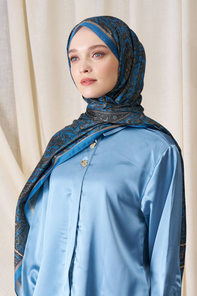 Tuba Bağ Historical Veloria Desen Şal - İndigo - 4