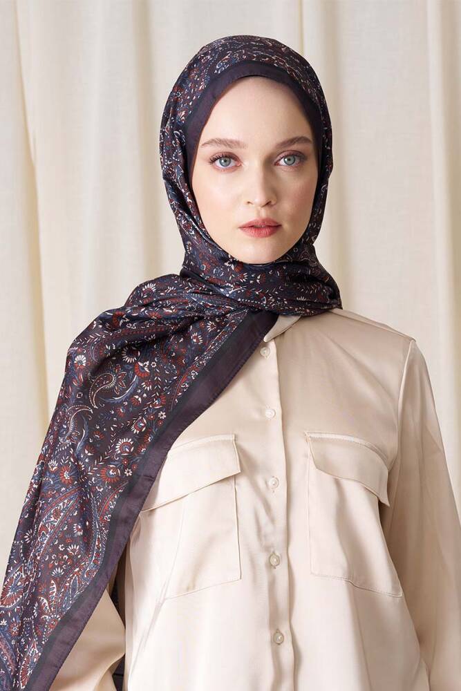 Kübra Koç Historical Veloria Desen Şal - Kahverengi - 5