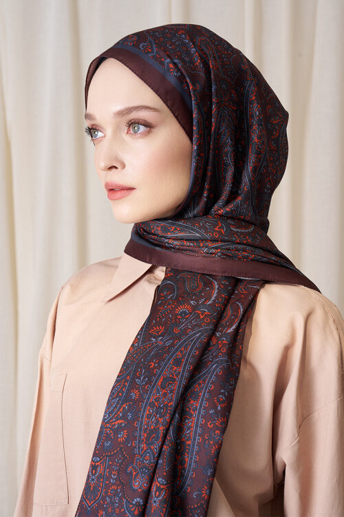 Historical Veloria Desen Şal - Kızıl Kahve 
