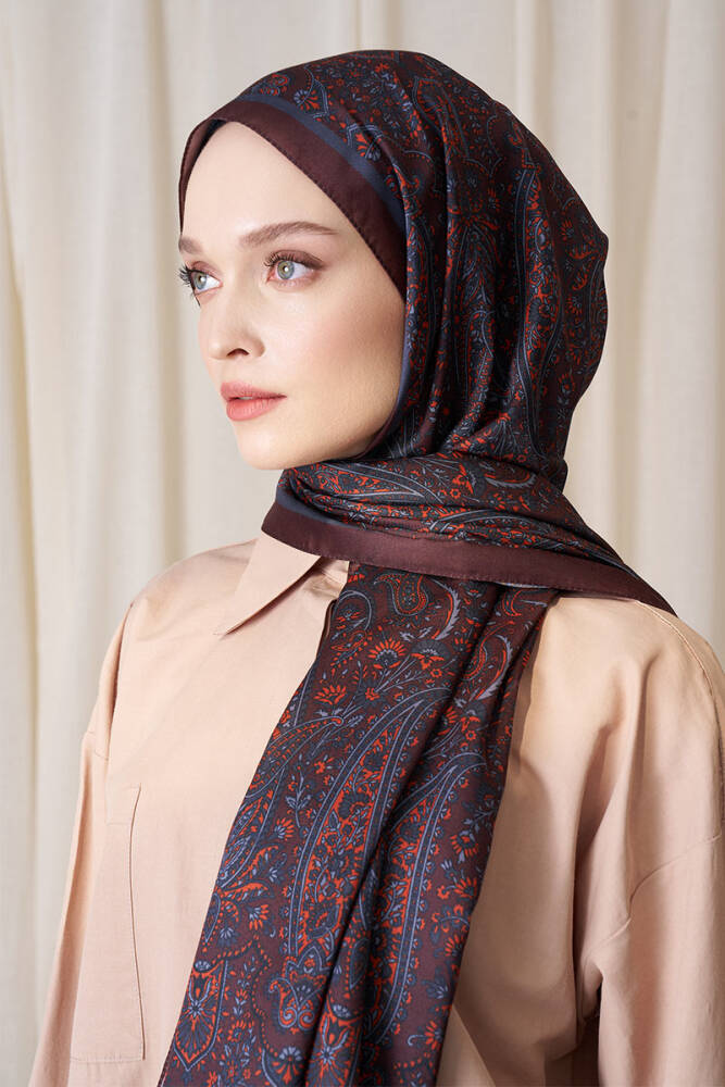 Historical Veloria Desen Şal - Kızıl Kahve - 1