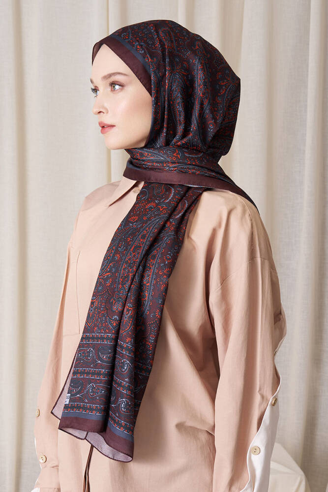 Historical Veloria Desen Şal - Kızıl Kahve - 2