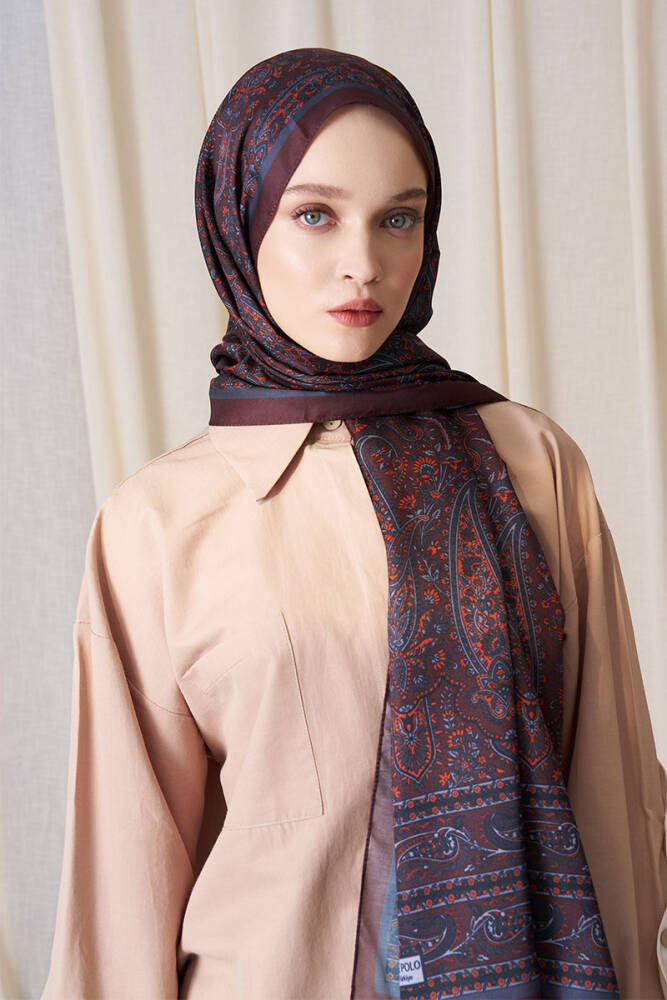 Historical Veloria Desen Şal - Kızıl Kahve - 3