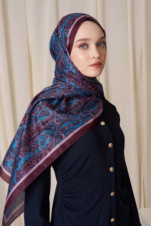 Historical Veloria Desen Şal - Petrol 