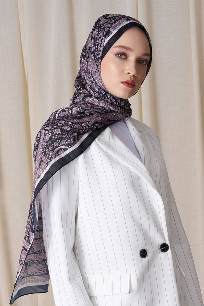 Historical Veloria Desen Şal - Siyah / Bej - 1