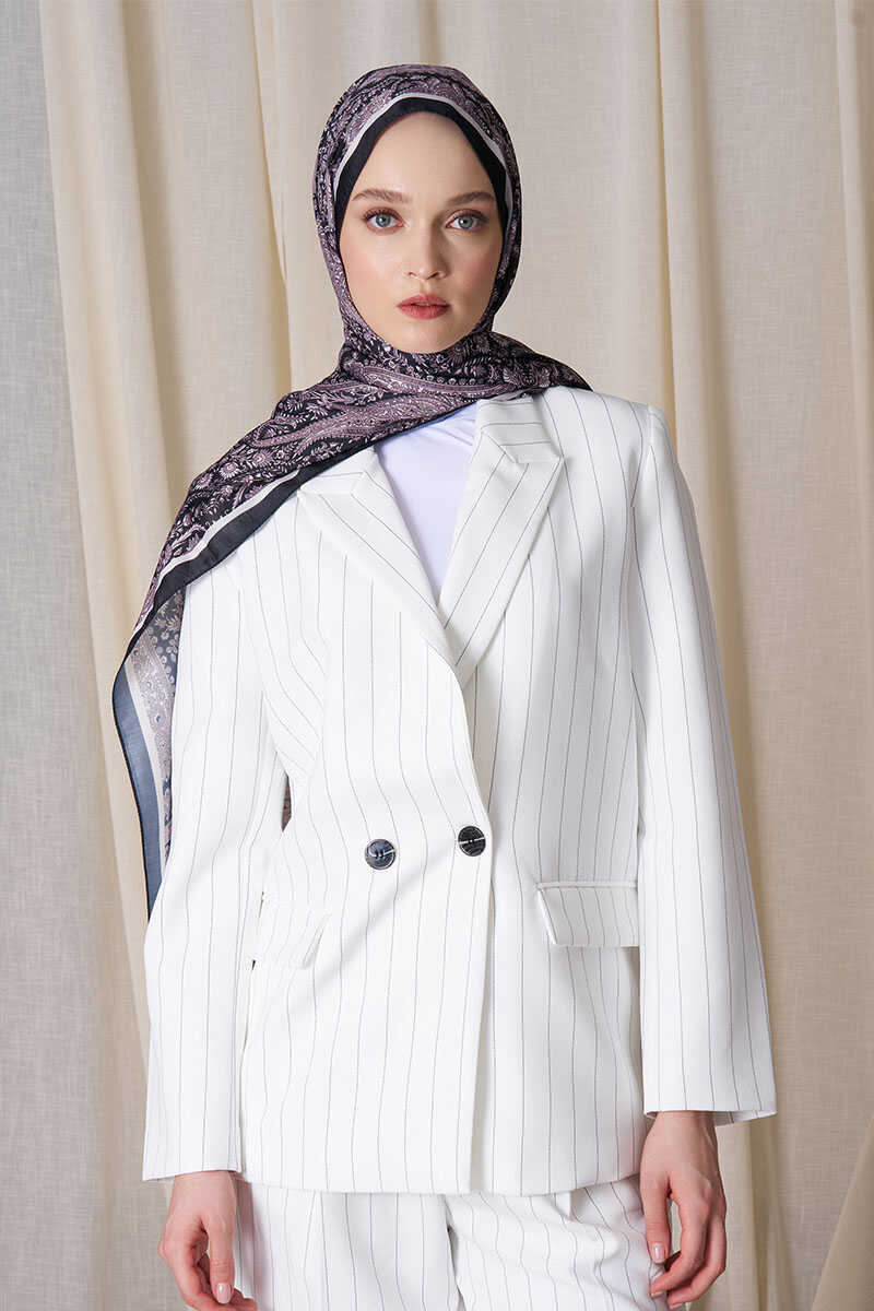 Historical Veloria Desen Şal - Siyah / Bej - MADAME POLO