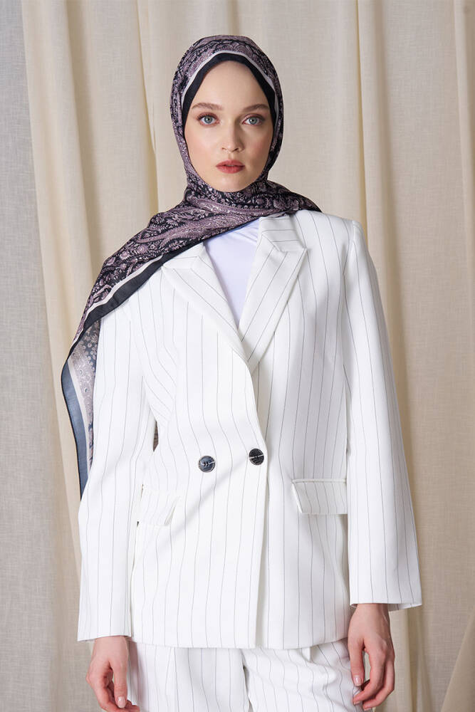 Historical Veloria Desen Şal - Siyah / Bej - 2