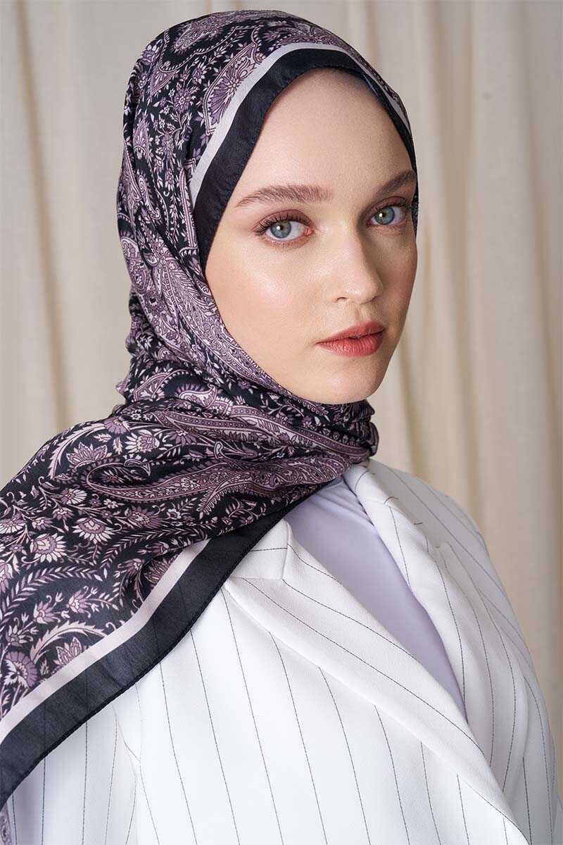 Historical Veloria Desen Şal - Siyah / Bej - MADAME POLO