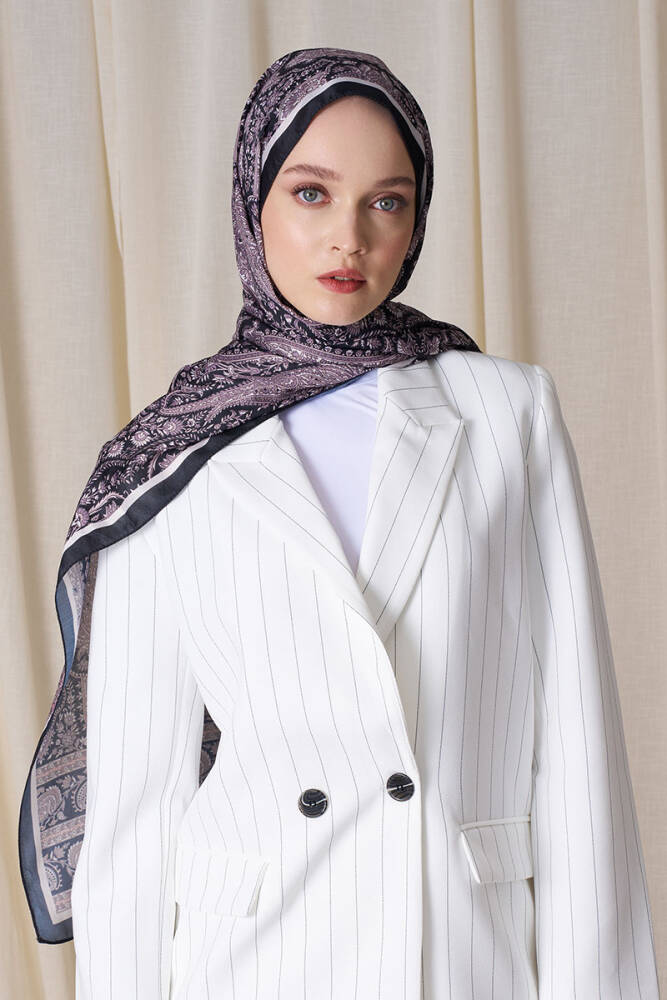 Historical Veloria Desen Şal - Siyah / Bej - 4