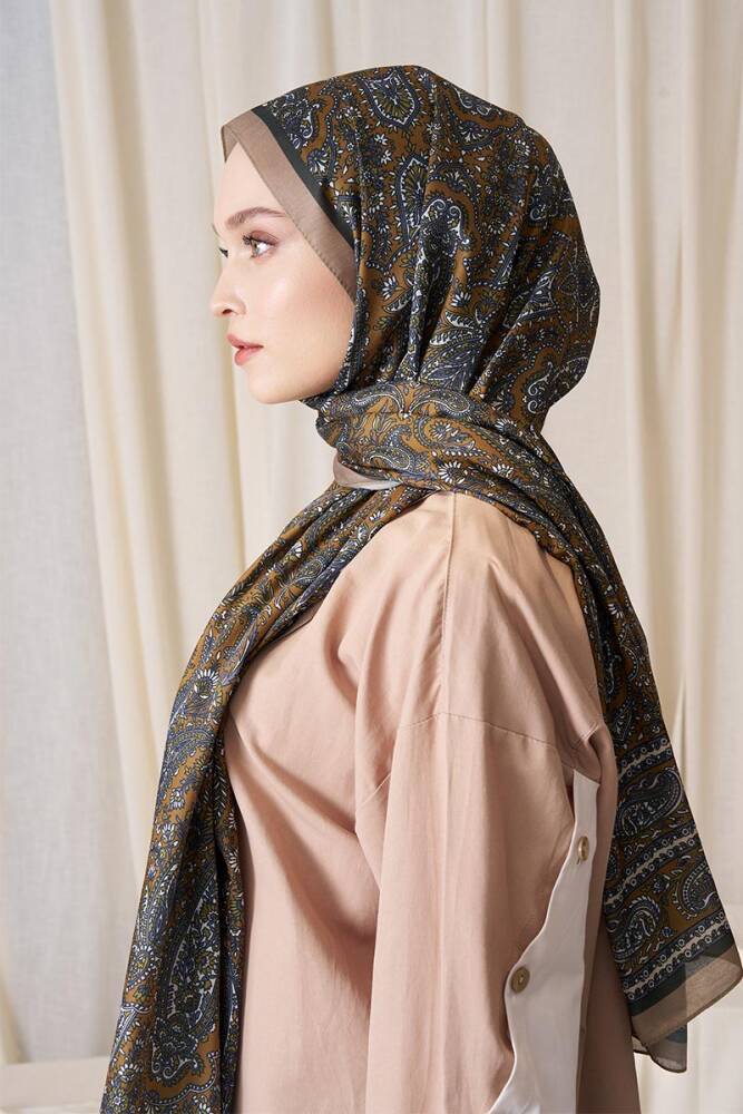 Historical Veloria Desen Şal - Yağ Yeşili - 2