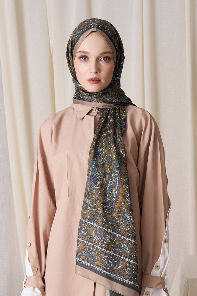 Historical Veloria Desen Şal - Yağ Yeşili - 1