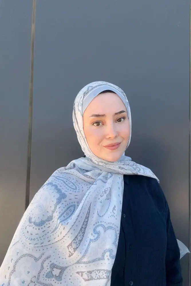 Historical Victorian Desen Şal - Açık Mavi - 1