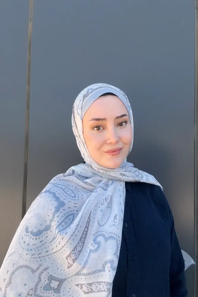 Historical Victorian Desen Şal - Açık Mavi - 2