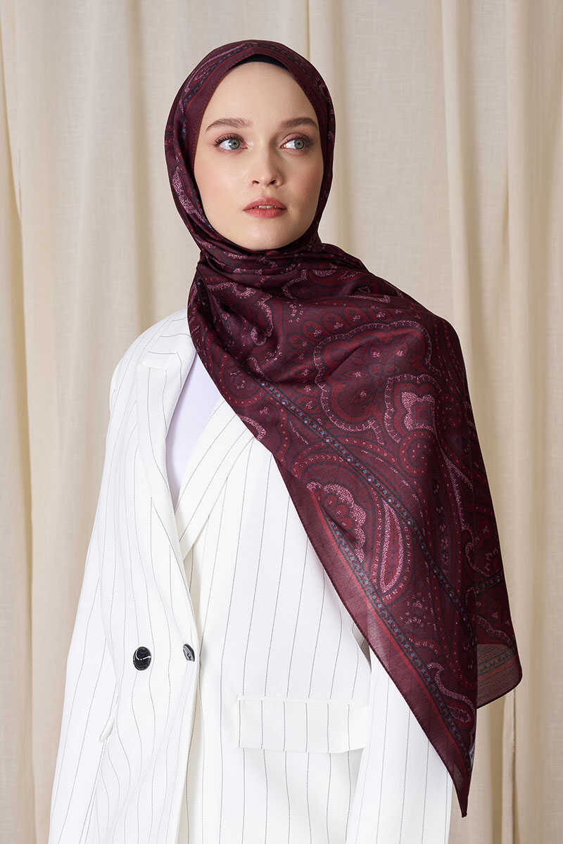 Kübra Kuş Historical Victorian Desen Şal - Bordo - MADAME POLO
