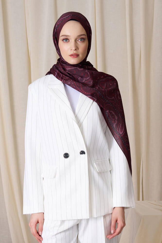 Kübra Kuş Historical Victorian Desen Şal - Bordo - 4