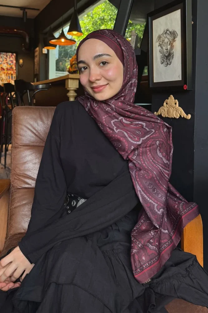 Kübra Kuş Historical Victorian Desen Şal - Bordo - 2