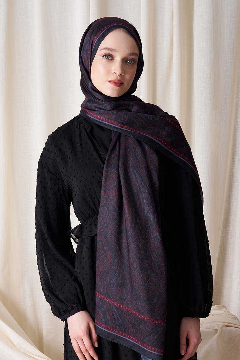 Historical Victorian Desen Şal - Bordo / Siyah - MADAME POLO