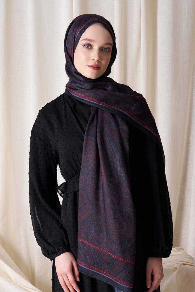 Historical Victorian Desen Şal - Bordo / Siyah - 3