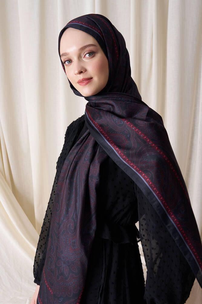 Historical Victorian Desen Şal - Bordo / Siyah - 4