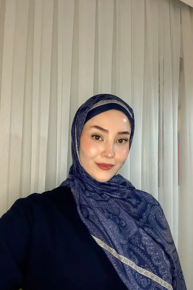 Historical Victorian Desen Şal - Gece Mavisi - 1