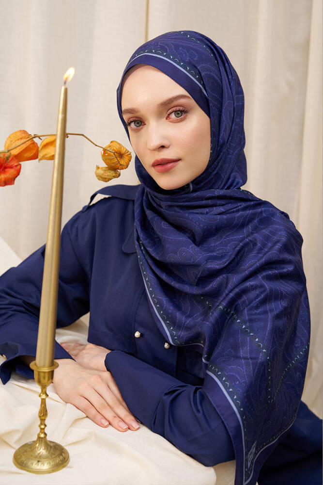 Berce Kaplan Historical Victorian Desen Şal - Lacivert - 2