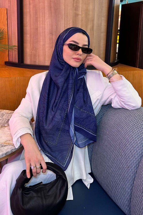 Berce Kaplan Historical Victorian Desen Şal - Lacivert 