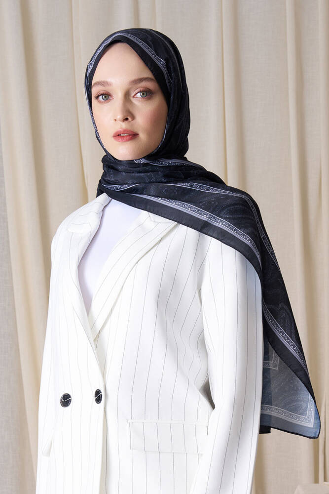 Historical Victorian Desen Şal - Siyah - 1