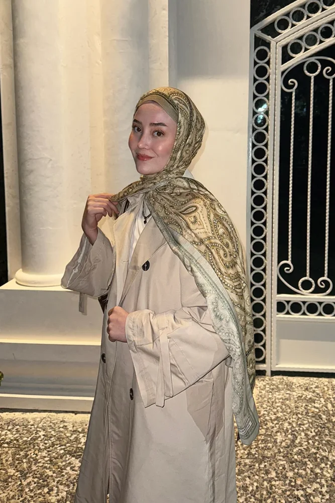 Historical Victorian Desen Şal - Yağ Yeşili - 2