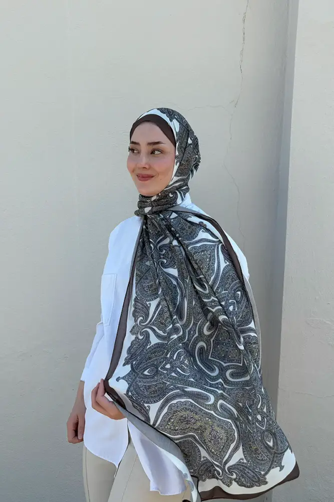 Hyper Retro Desen Şal - Kahverengi - 1