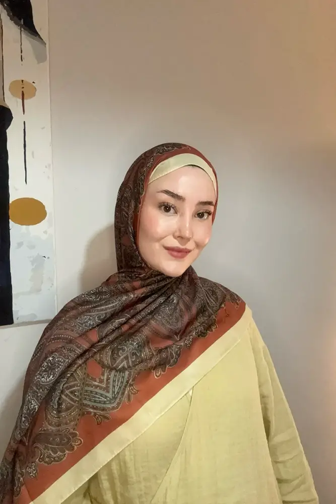 Hyper Retro Desen Şal - Kiremit - 1