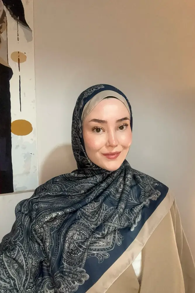 Hyper Retro Desen Şal - Lacivert/Vizon - 1