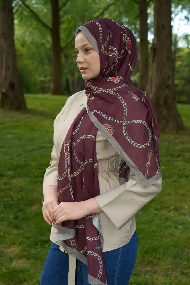 Hyper Zincir Desen Şal - Bordo - 1