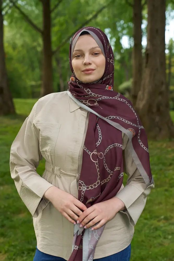 Hyper Zincir Desen Şal - Bordo - 2