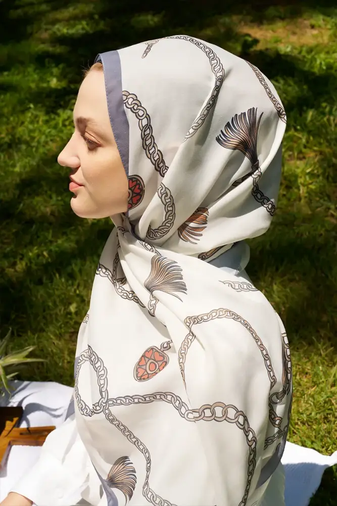 Hyper Zincir Desen Şal - Kırık Beyaz - 3