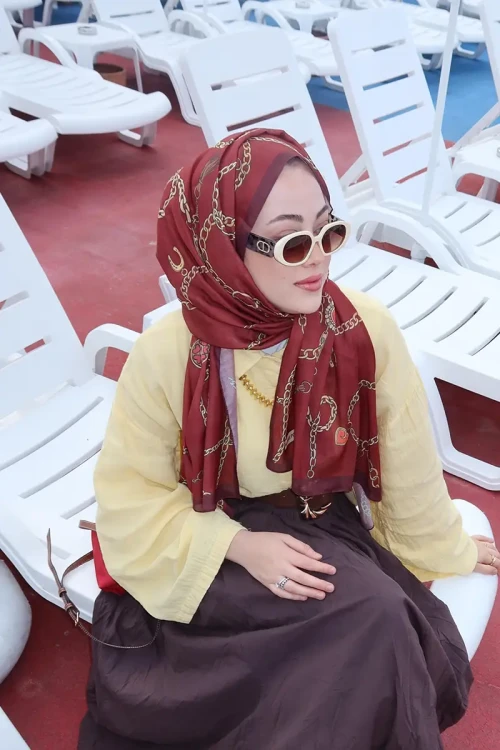 Ebrar Taş Hyper Zincir Desen Şal - Kırmızı 