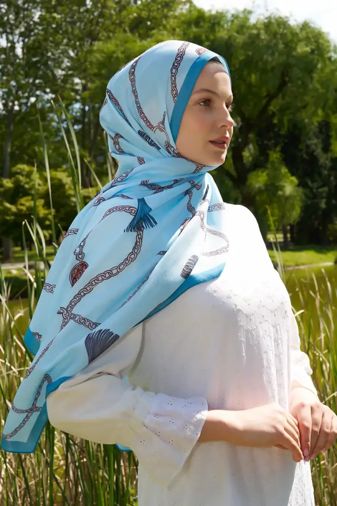 Hyper Zincir Desen Şal - Mavi - 3