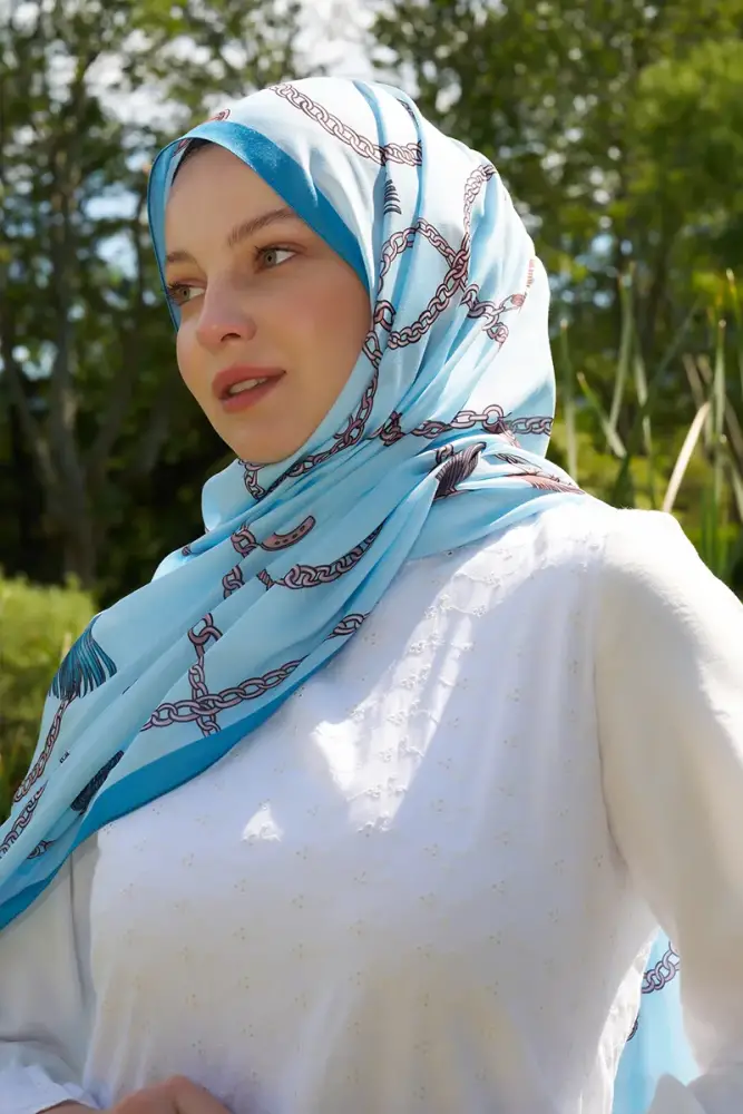 Hyper Zincir Desen Şal - Mavi - 4