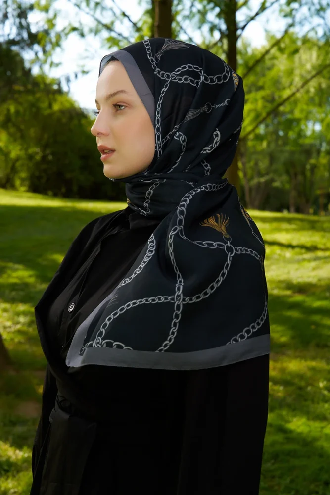 Hyper Zincir Desen Şal - Siyah - 1