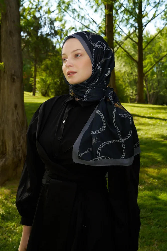 Hyper Zincir Desen Şal - Siyah - 3