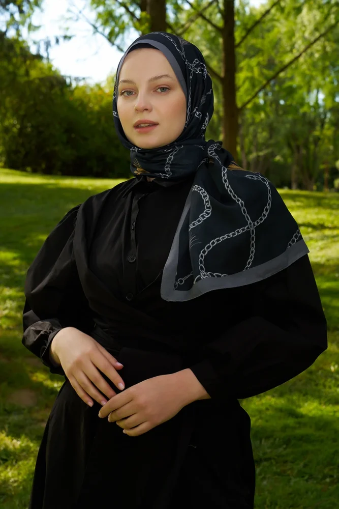 Hyper Zincir Desen Şal - Siyah - 4