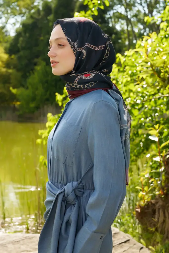 Hyper Zincir Desen Şal - Siyah / Bordo - 3