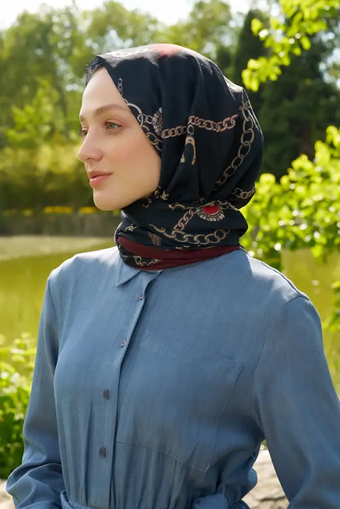 Hyper Zincir Desen Şal - Siyah / Bordo - 4