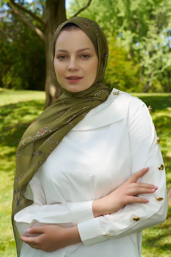 Hyper Zincir Desen Şal - Yeşil - 3