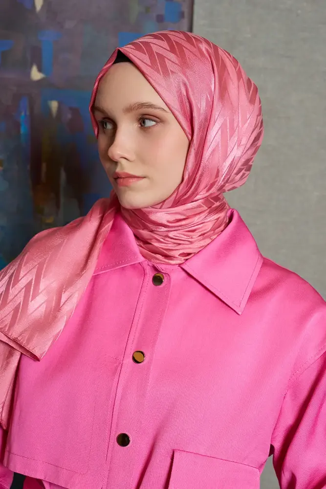 İpeksi Jakar İtalyan Şal Chevron Desen - Pembe - 2