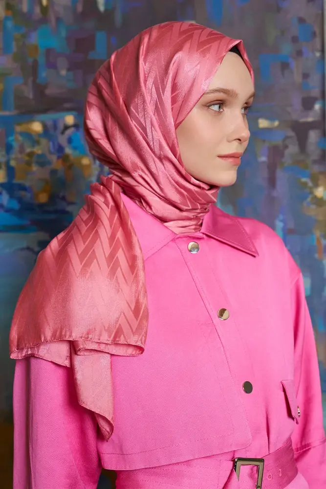 İpeksi Jakar İtalyan Şal Chevron Desen - Pembe - 3