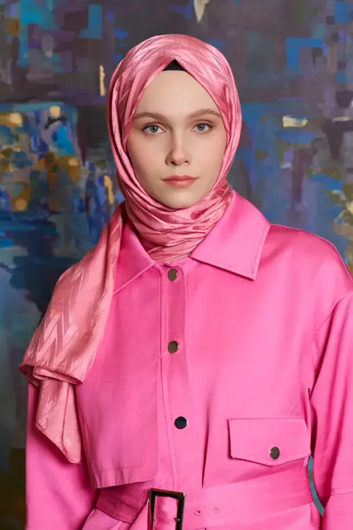 İpeksi Jakar İtalyan Şal Chevron Desen - Pembe 